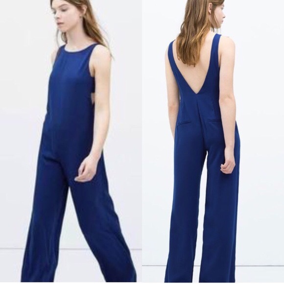 Blue Trafaluc Cut Away Sides Dark Blue Jumpsuit - Picture 1 of 1